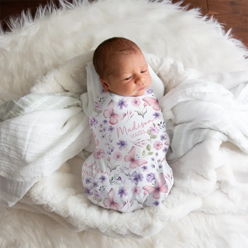 Custom Pink Butterfly Baby Name Blanket