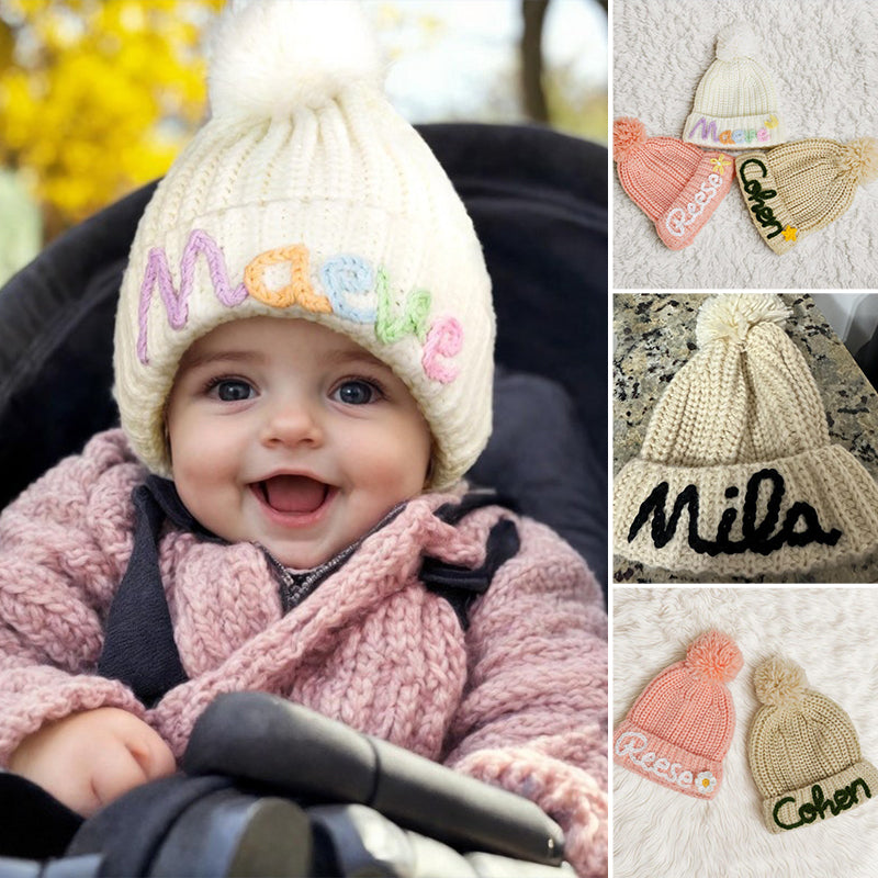 Custom Name Kid's Winter Hat, Handmade Embroidered Baby Hat, Personalized Baby Beanie, Knit Toddler Beanie