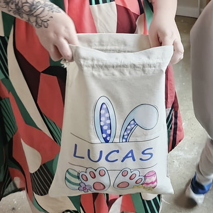 Personalized Name/Text Bunny Rabbit Easter Egg Hunt Treat Bag