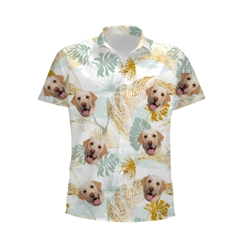 Personalized Photo Hawaiian Shirt Custom Dog Cat Face Holiday Tropical Pattern Shir