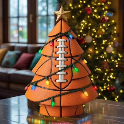 Football-Shaped Christmas Tree Resin Ornament with Football Field Goal Design