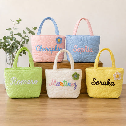 Personalized Name Handbag for Kids, Custom Quilted Nylon Tote Bag