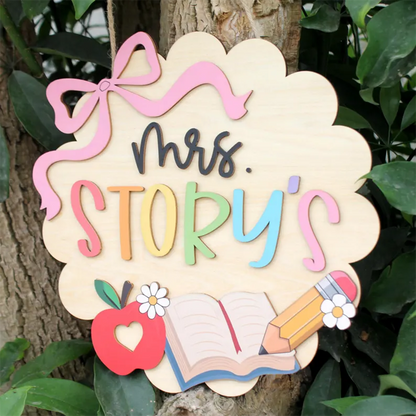 Personalized 3D Teacher Door Hanger, Custom Grade Teacher Name Sign