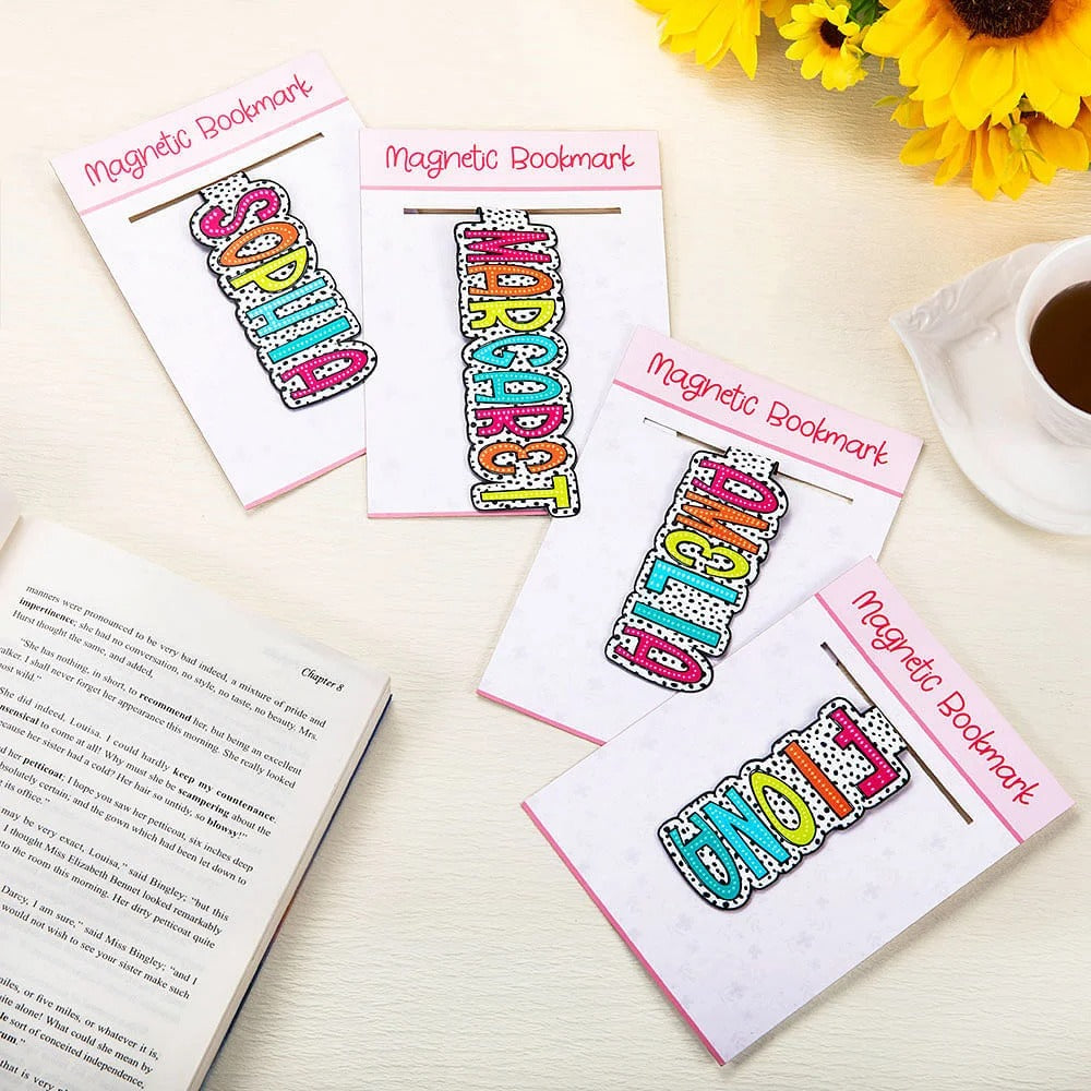 Personalized Colorful Dalmatian Dot Name Magnetic Bookmark