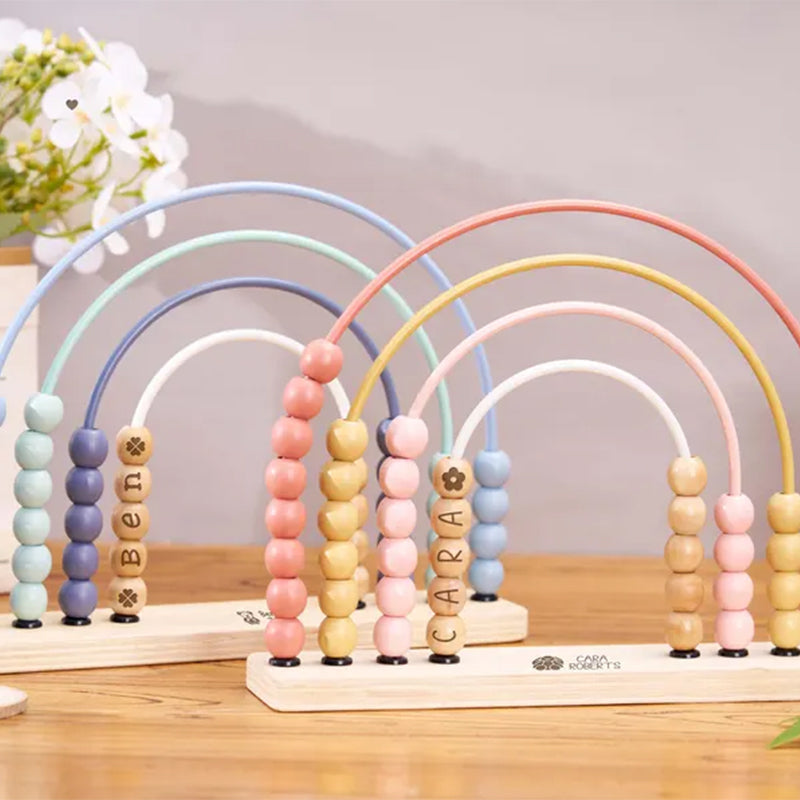 Personalized Montessori Rainbow Abacus,Wooden Engraved Baby Abacus