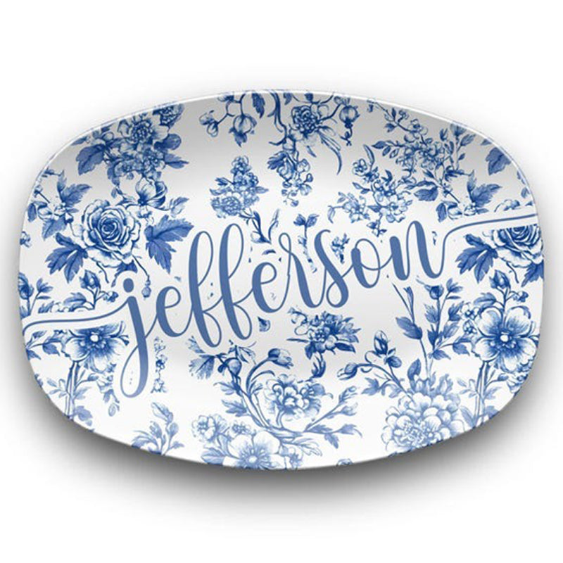 Personalized Toile de Jouy Platter, Custom Family Name Plate