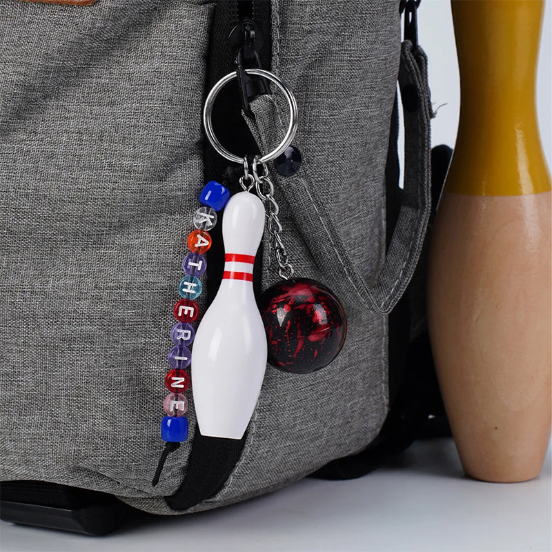 Personalized Bowling Ball Bowling Pin Bag Tag Keychain with Beaded Name