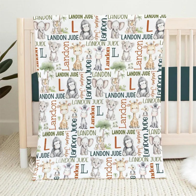 CUSTOM BABY BOY Safari Animals Baby Blanket
