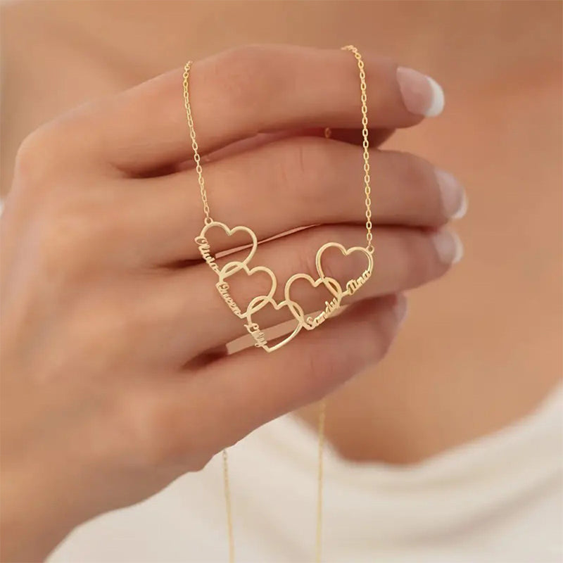 Personalized 1-5Names Heart Pendant Necklace，Birthday Anniversary Mother's Day Gift