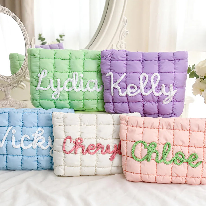 Personalized Quilted Nylon Makeup Bag,Custom Quilted Zipper Pouch