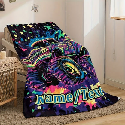Custom 1pc Blanket with Creative Off-Road Truck Design And Personalized Text