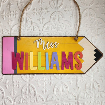 Wooden Teacher Door Hanger - Pencil