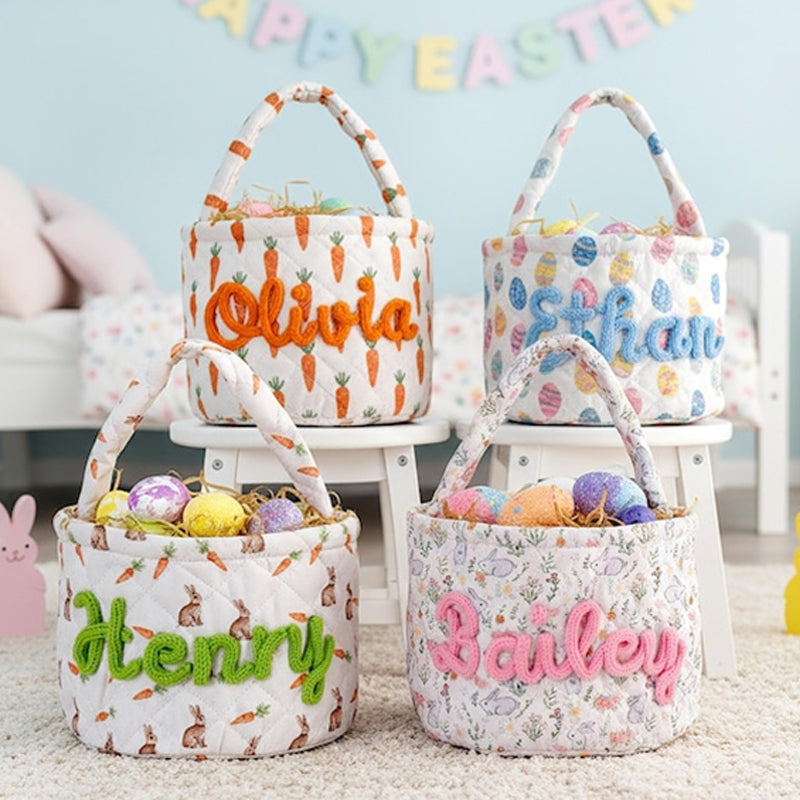 Personalized Easter Basket: Quilted Spring Egg Hunt Bucket,Boys Girls Easter Baskets