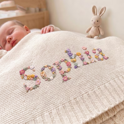Custom Floral Baby Name Blanket, Newborn Hospital Gift,  Custom Baby Gift