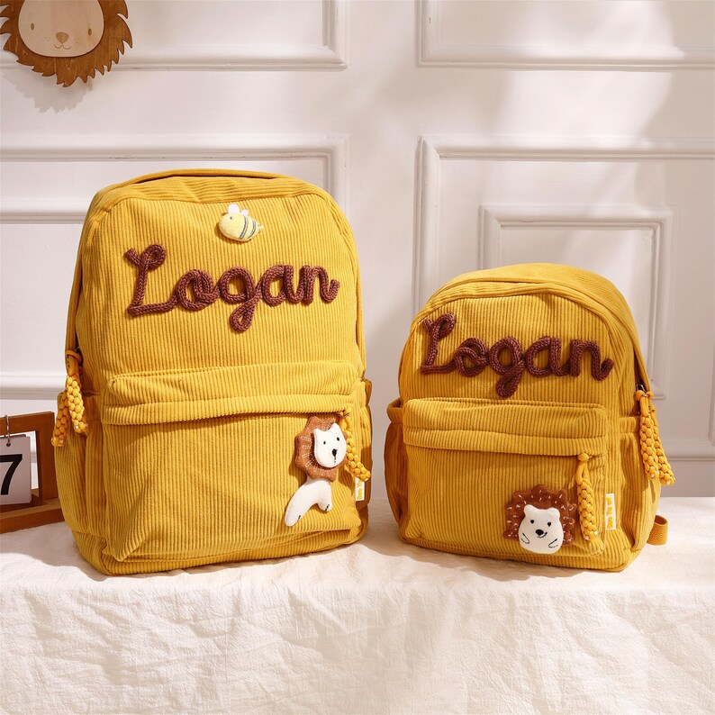 Personalized Corduroy Kids Backpack: Custom Name Schoolbag