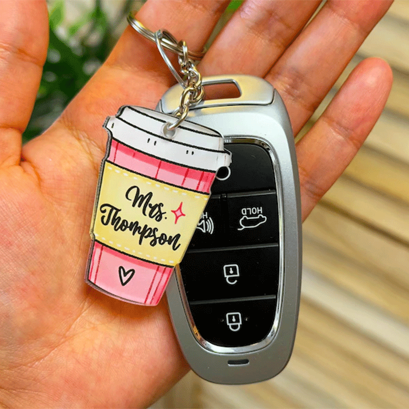 Custom Teacher Keychain, Pencil, Apple, Rainbow, Coffee Shapes, Cute Teacher Appreciation Gift