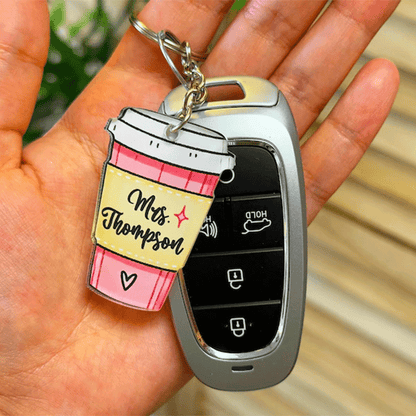 Custom Teacher Keychain, Pencil, Apple, Rainbow, Coffee Shapes, Cute Teacher Appreciation Gift