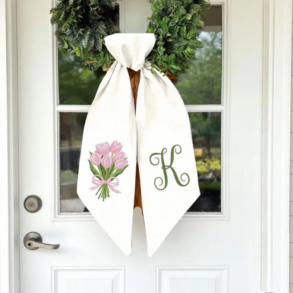 Personalized Tulip Wreath Sash Monogrammed Spring Door Décor