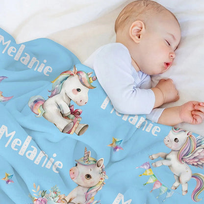 Personalized Multicolor Fantasy Unicorn Butterfly Rainbow Blanket