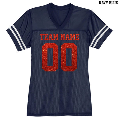 Custom Football Jersey / Red Glitter Flake Text