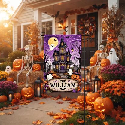 Personalized Halloween Garden Flag, Custom Haunted House Yard Sign