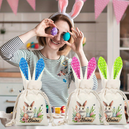Customizable Easter Bunny Ear Gift Bag with Personalized Name