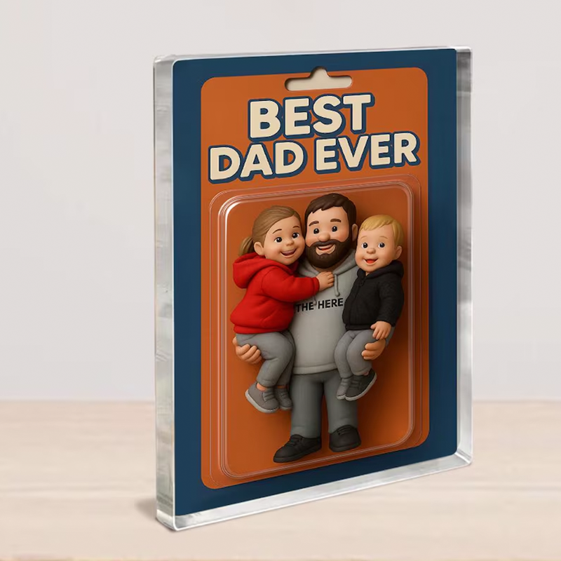 Personalized Father's Day Gift For Dad, Custom Photo Dad And Kids Action Figure Acrylic Block