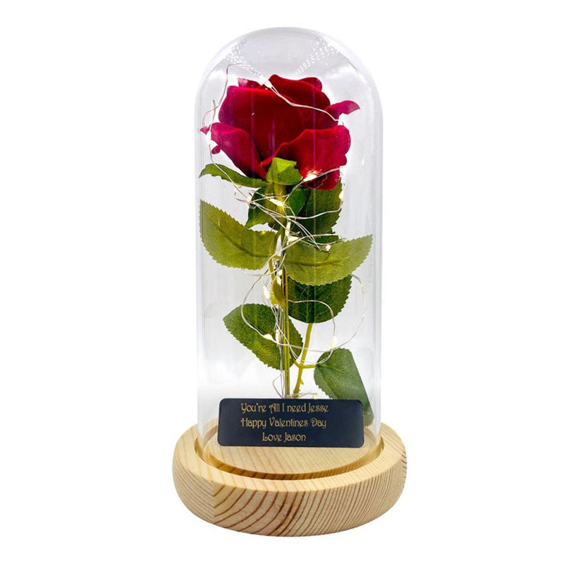 Personalized Galaxy Rose in Glass Dome with LED Light, Valentine's Day Gift