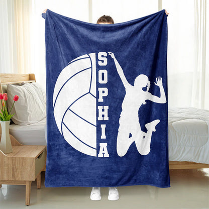 Personalized Volleyball Girl Blanket - Custom Name Volleyball Sherpa Fleece Throw