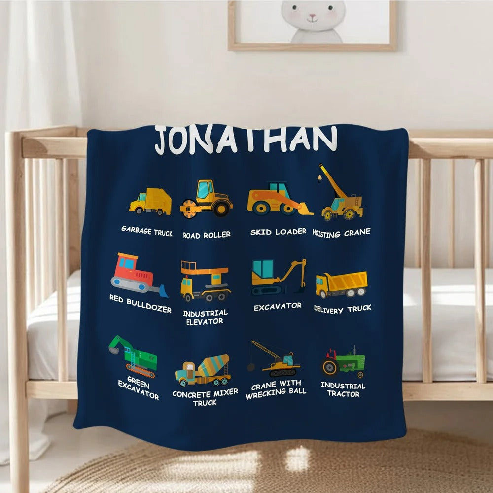 Personalized Construction Truck Blanket with Name