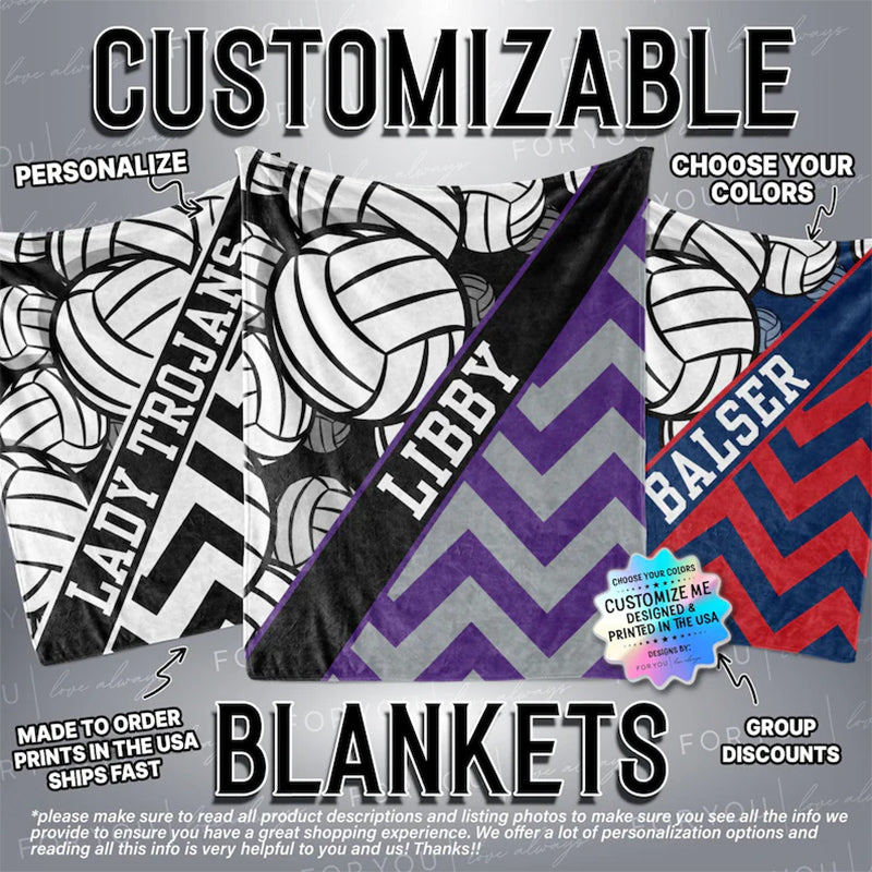 Volleyball Chevron - Name Personalized Blanket with Multiple Styles