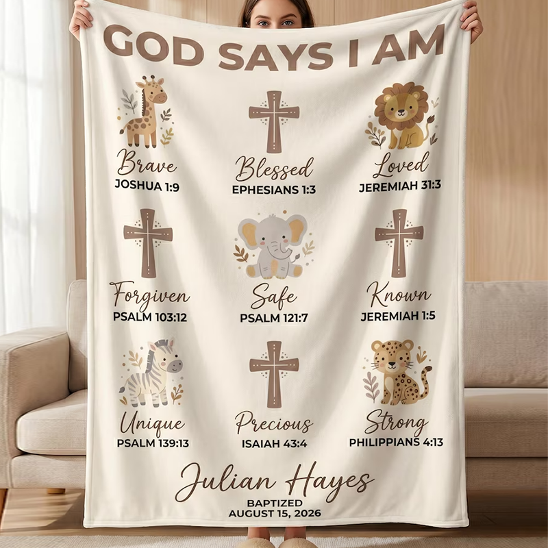Personalized Christian Baby Blanket, Custom Baptism Gift Boy Girl