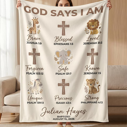 Personalized Christian Baby Blanket, Custom Baptism Gift Boy Girl