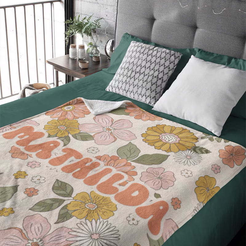 Personalized Custom Kids Flower Blanket , Blanket with Name