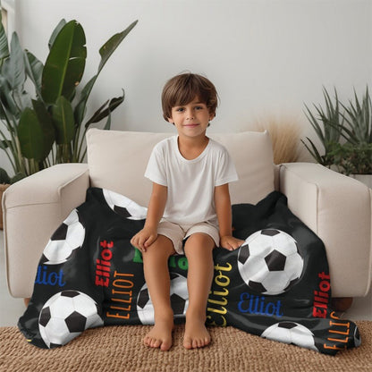 Personalized Soccer Blanket, Custom Name Football Blanket for Boy