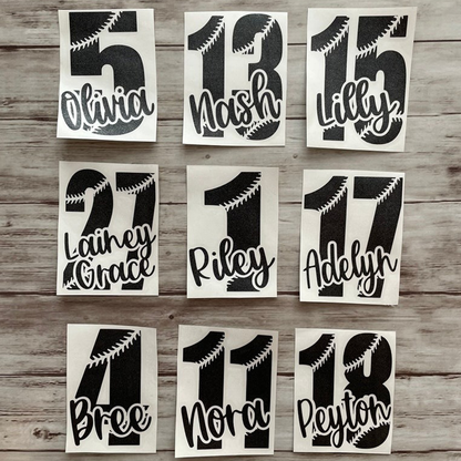 Personalized Baseball Softball Soccer Football Cheer Number Sticker