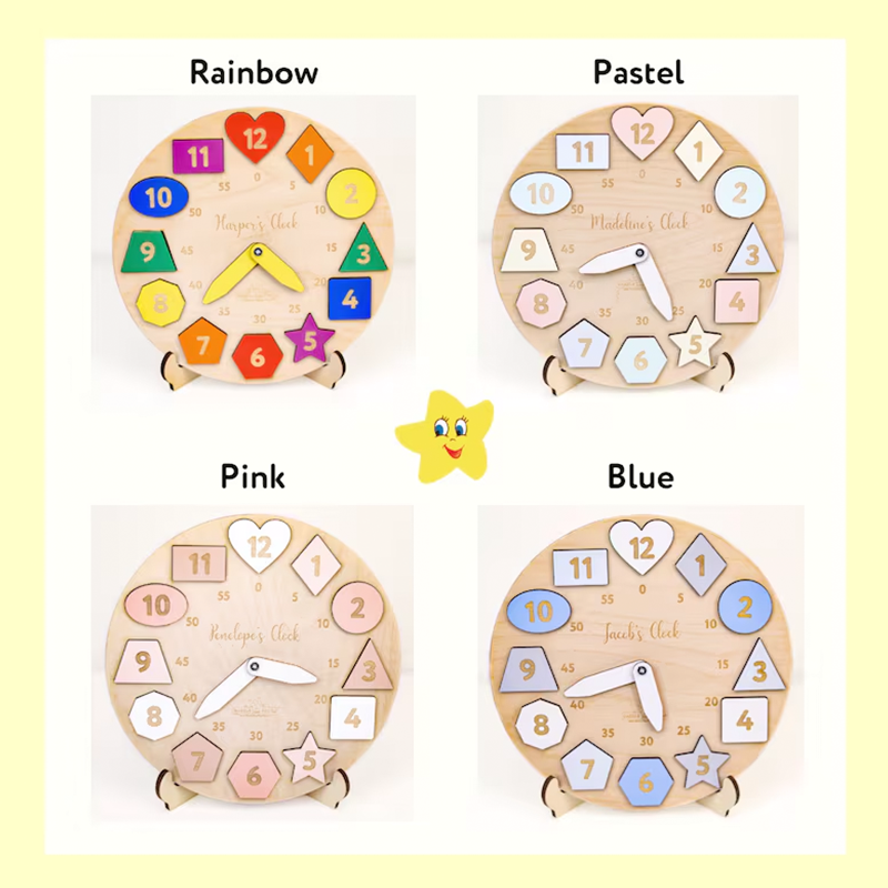 Personalized Wooden Name Clock with Shape Chrin Gift Puzzle Toys