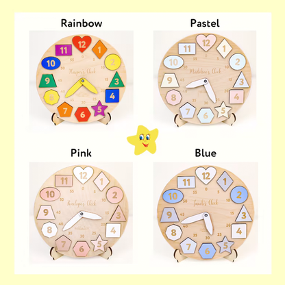 Personalized Wooden Name Clock with Shape Chrin Gift Puzzle Toys