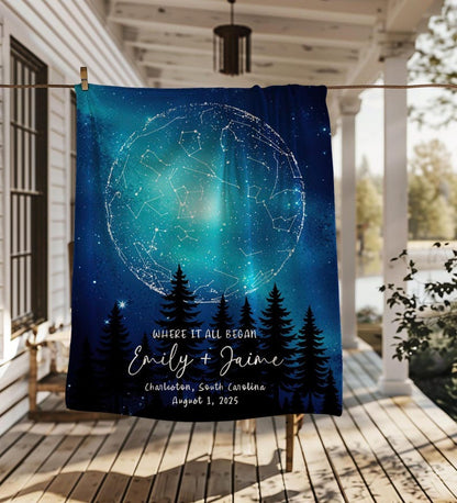 Personalized Star Map Blanket, Anniversary Night Sky Map