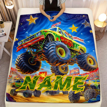 Personalized Monster Truck Flannel Blanket
