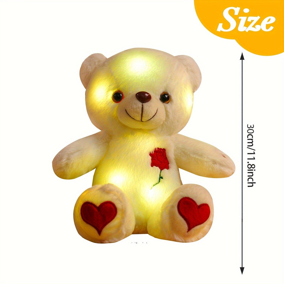 LED Bear Plush with Heart & Rose - Soft Cuddly Stuffed Animal