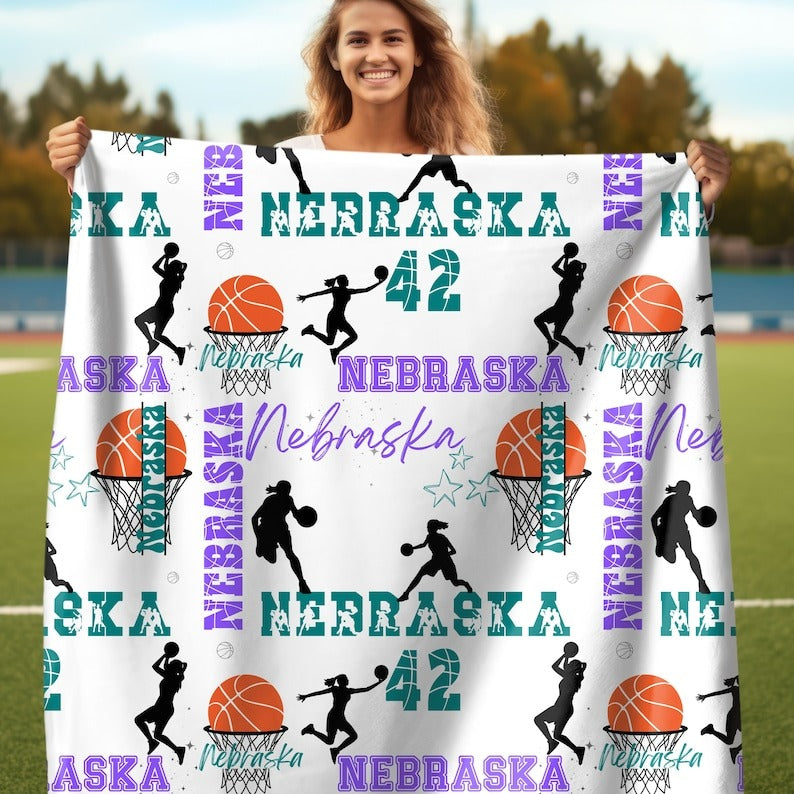 Basketball Girl or Boy Personalized Blanket, Custom Name Basketball Throw