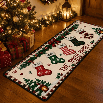 Personalized Christmas Family Runner Rug, Custom Holiday Hallway Carpet