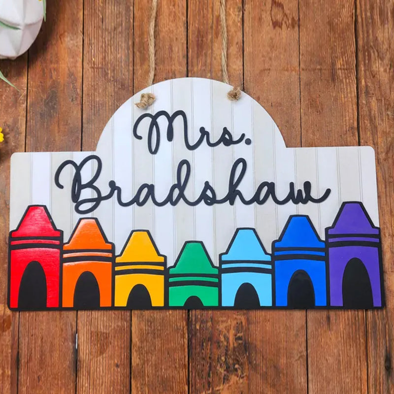 Personalized Teacher Crayon Door or Wall Sign, Classroom Sign, 3D