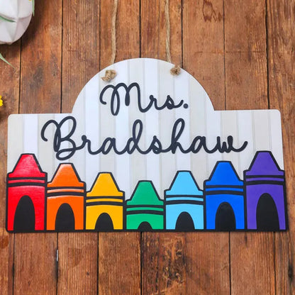Personalized Teacher Crayon Door or Wall Sign, Classroom Sign, 3D