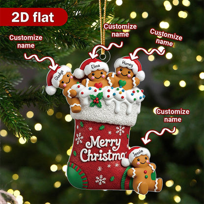 Personalized Gingerbread Family Christmas Ornament - Custom Names & Family Tree Design