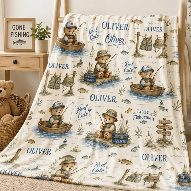 Personalized Fishing Baby Blanket, Little Fisherman Baby Blanket