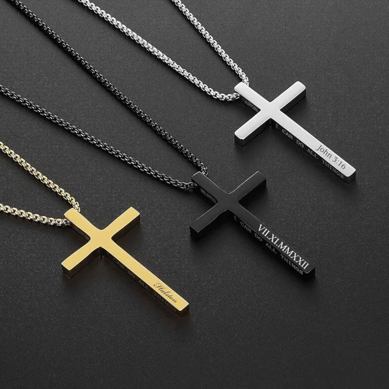 Personalized CROSS NECKLACE Men Women Boys Girls Catholic Christian