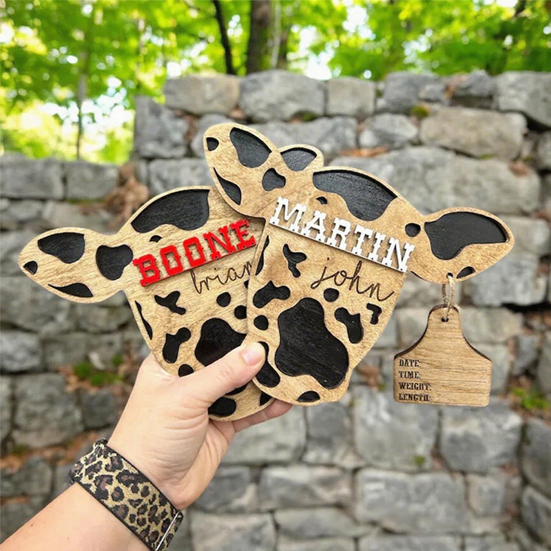Baby Boy Cow Birth Stats Sign / Nursery Announcement