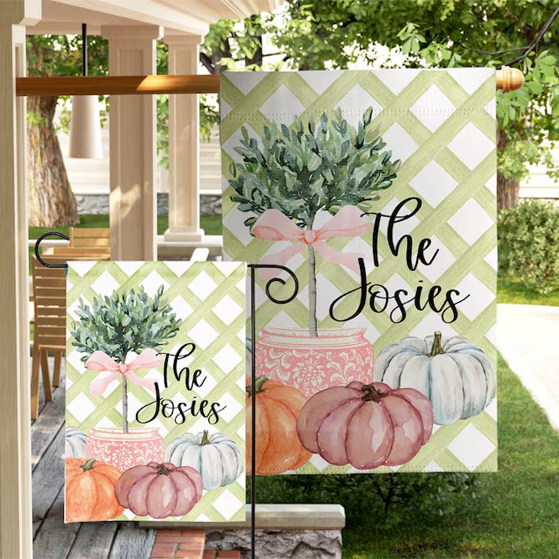 Personalized Garden Flag Fall Topiary Pumpkin Decor Yard Art Monogram Garden Flag